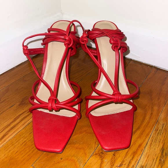 Red Squared Toe Lace-Up Heels - Picture 1 of 4